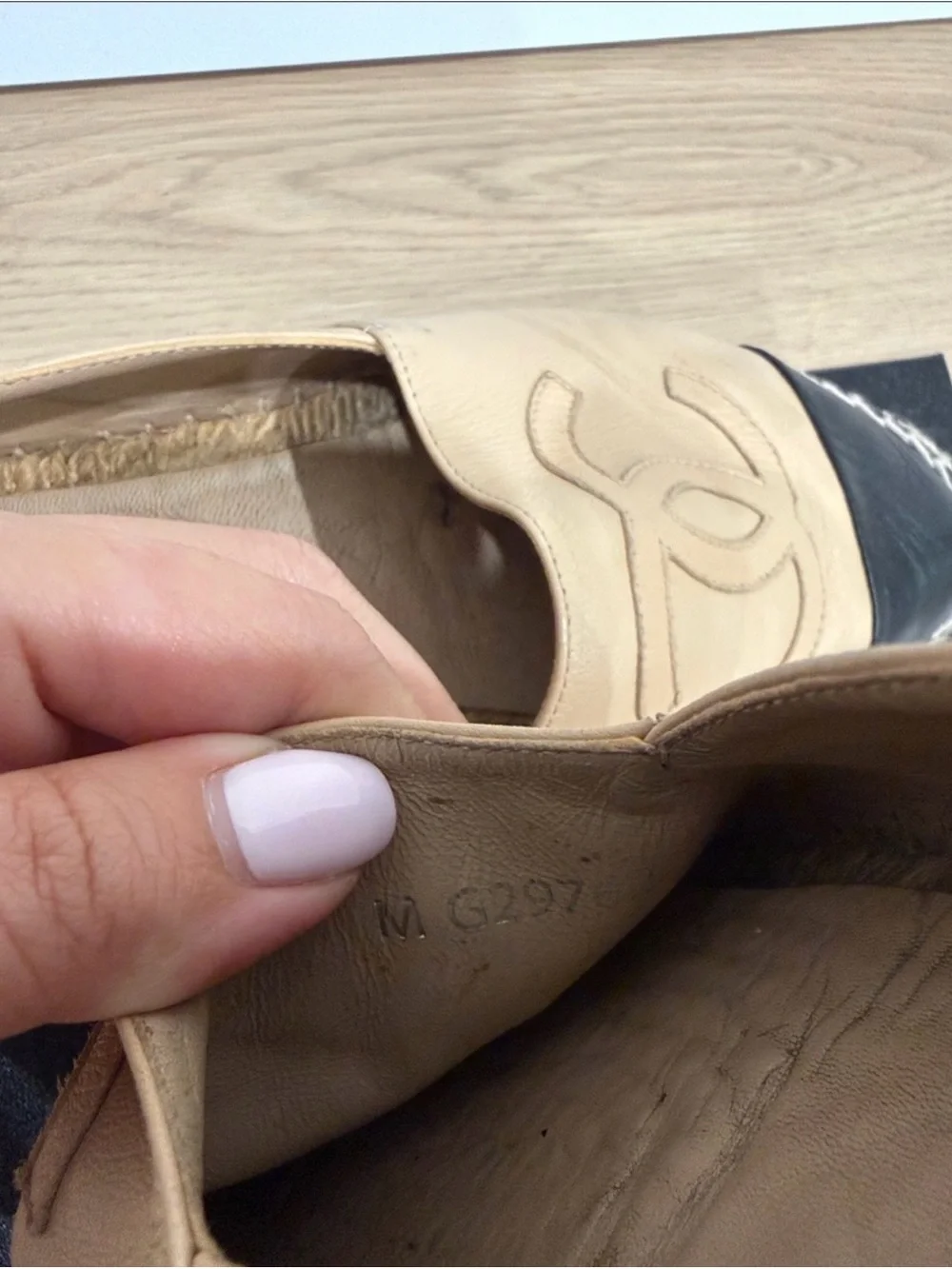 CHANEL Beige Leather Espadrilles with Black Cap Toe